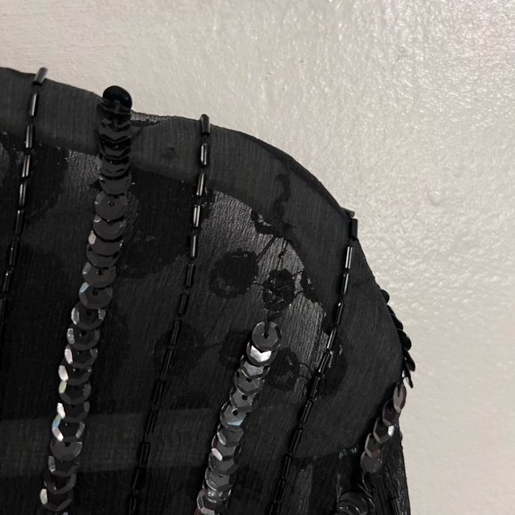 Frank Usher Design Black Beaded Sheer Button-Front Blouse - Picture 4 of 9